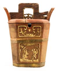 A Chinese Carved Wood Basket Height 14 inches.