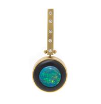 An 18 Karat Yellow Gold, Opal, Diamond and Onyx Pendant, R. Greene, 5.80 dwts.
