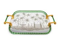 A Murano Bronze Mounted Glass Rope Surround Etched Mirror Serving Tray — MID-20TH CENTURY