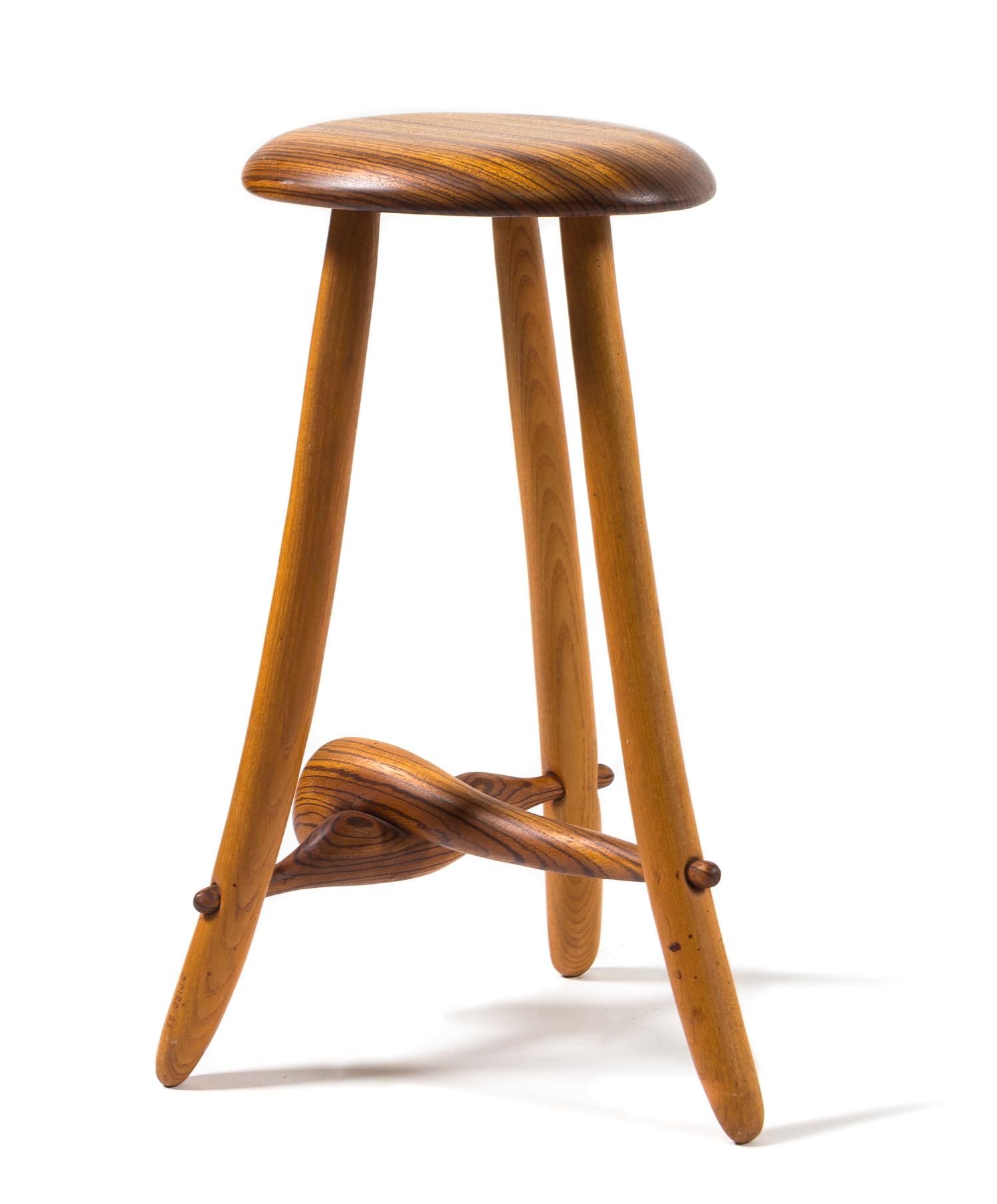 A Spiro Studio Made Wooden Stool Height 24 inches. — SIGNED AND DATED 1985