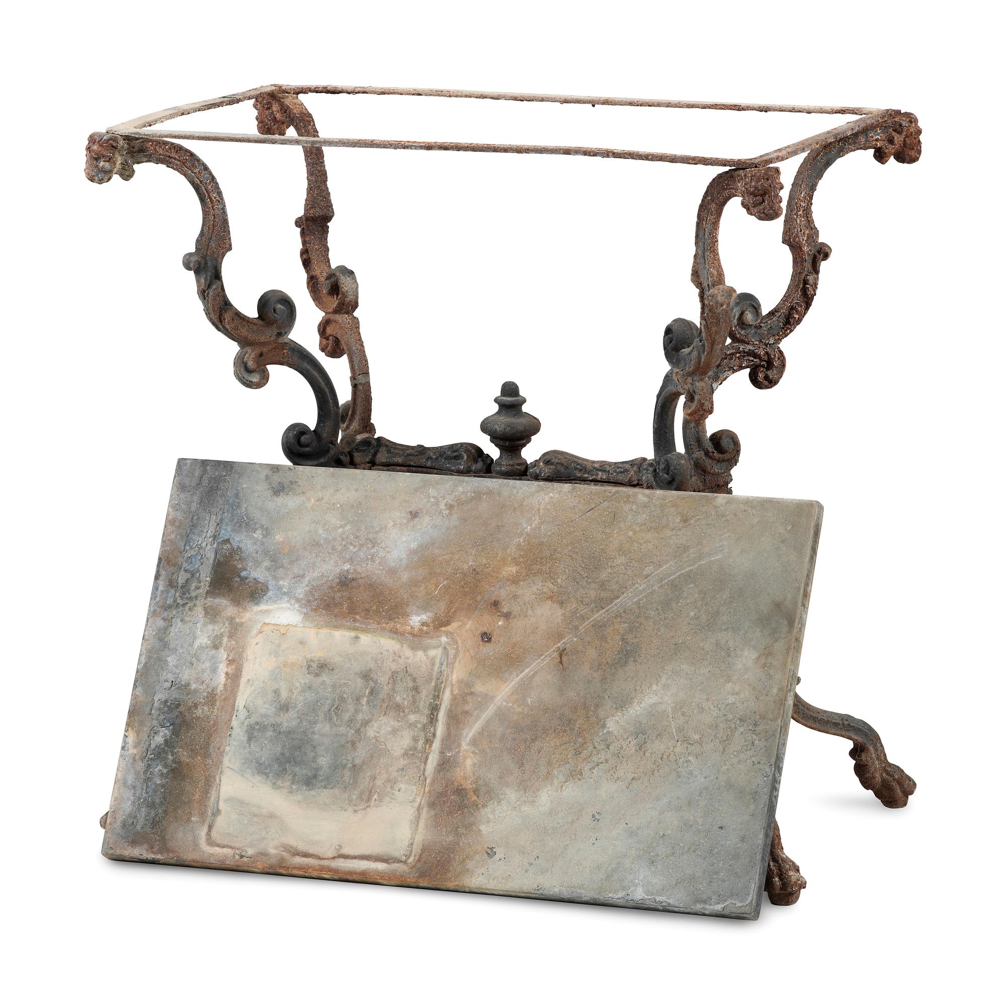 A Wrought Iron Marble Top Side Table