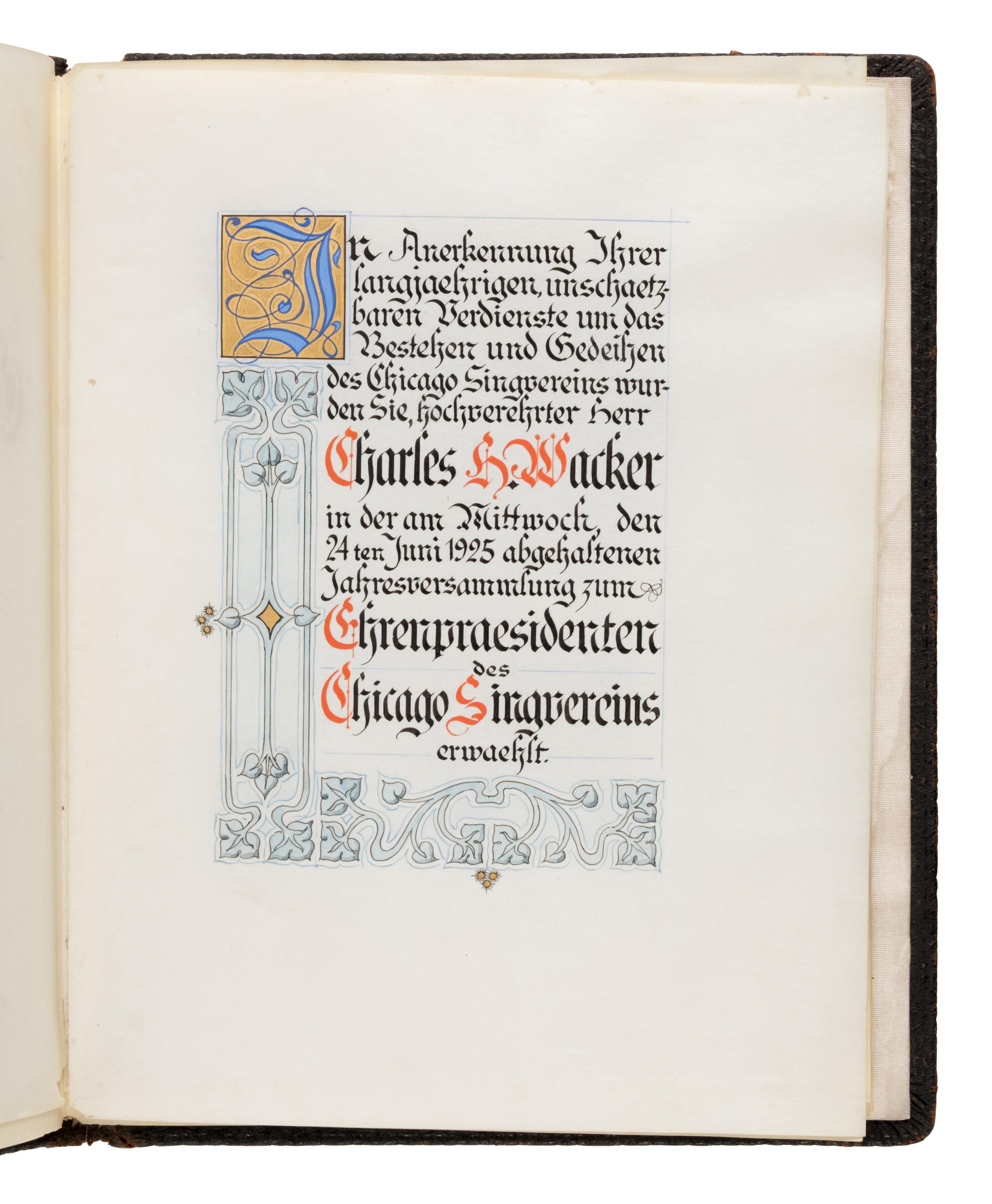 [Chicago]. [Wacker, Charles H. (1856-1929)]. An extensive archive including personally owned items and letters received by Chicago businessman and philanthropist Charles H. Wacker.