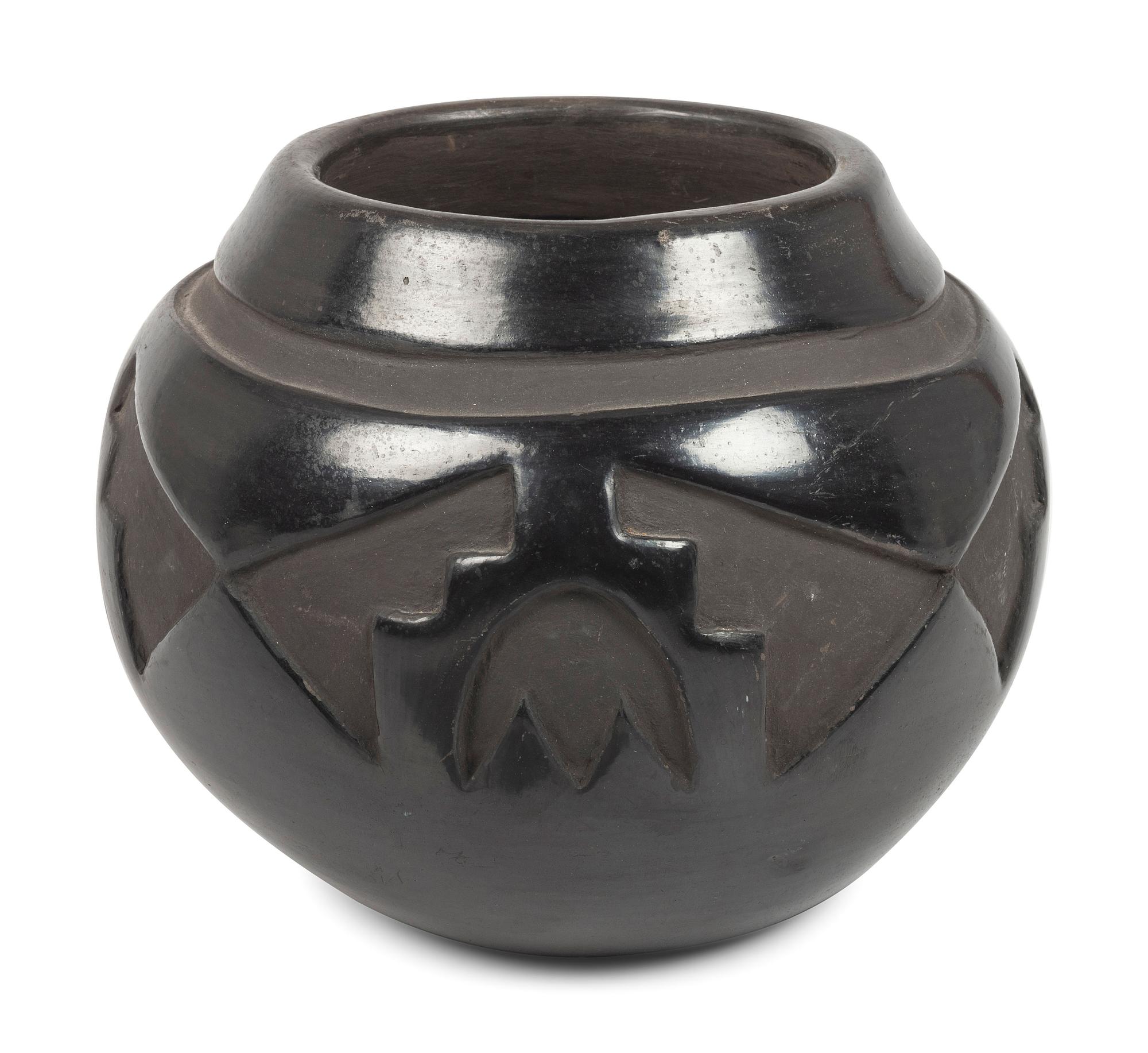 Carved Blackware Pottery Jar