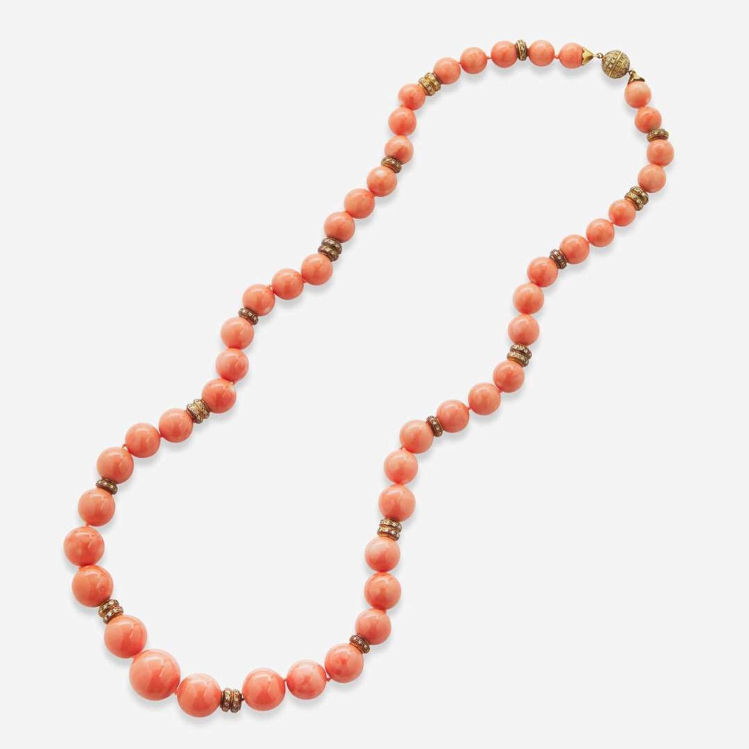 A Matching Set of Gold and Coral Earrings and Necklace