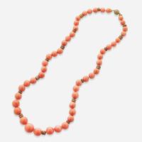 A Matching Set of Gold and Coral Earrings and Necklace