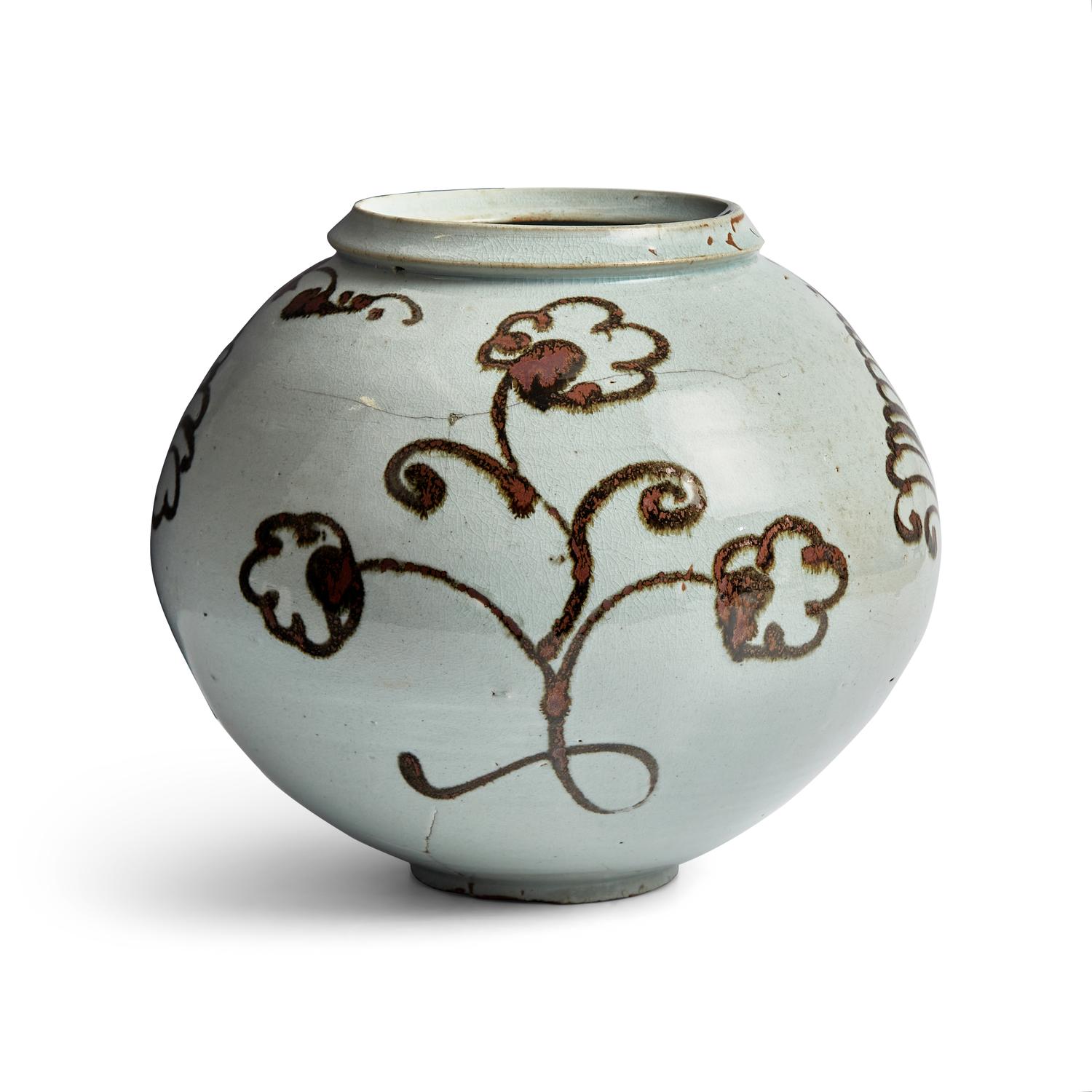 A Large Korean Iron Brown Underglaze White Porcelain Jar, Joseon Dynasty, 17th Century