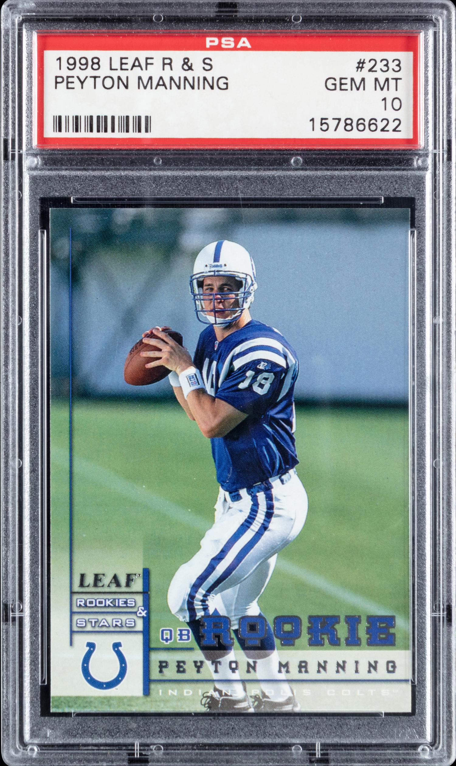 A 1998 Leaf Rookies and Stars Peyton Manning Rookie Football Card No. 233 (PSA 10 GEM MINT)