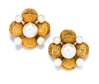 A Pair of Chanel Goldtone and Faux Pearl Earclips,