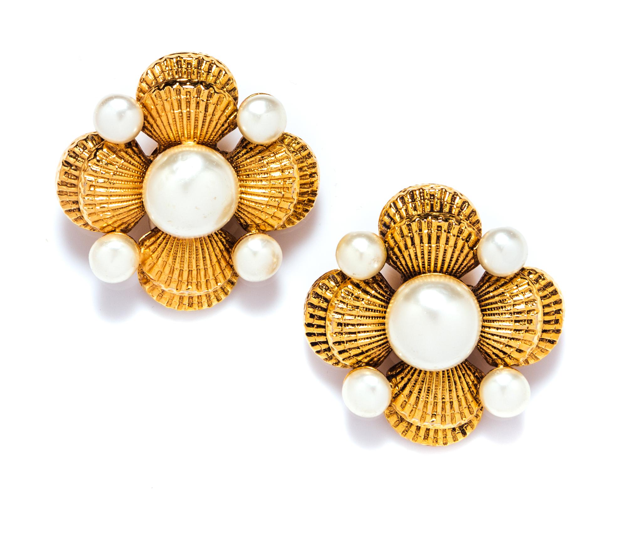 A Pair of Chanel Goldtone and Faux Pearl Earclips,