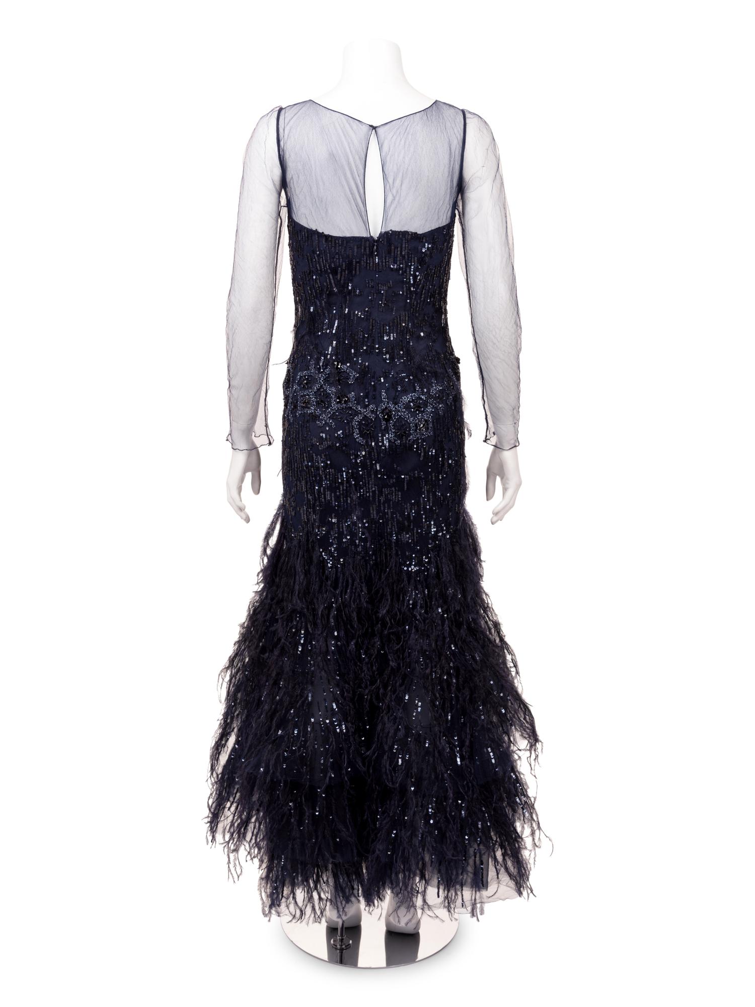 Oscar de la Renta Sequined Dress with Ostrich Feathers, 2000-10s