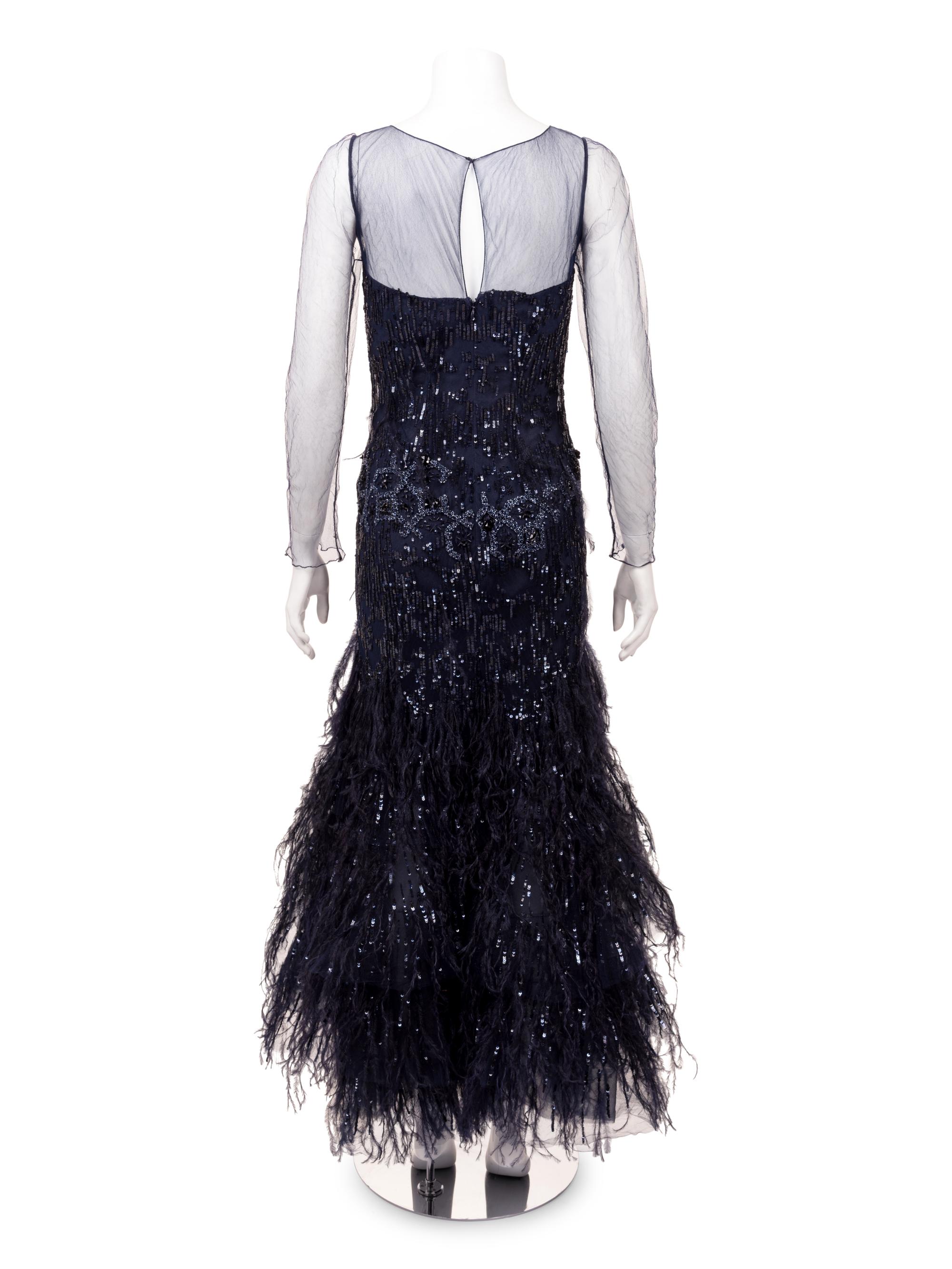 Oscar de la Renta Sequined Dress with Ostrich Feathers, 2000-10s