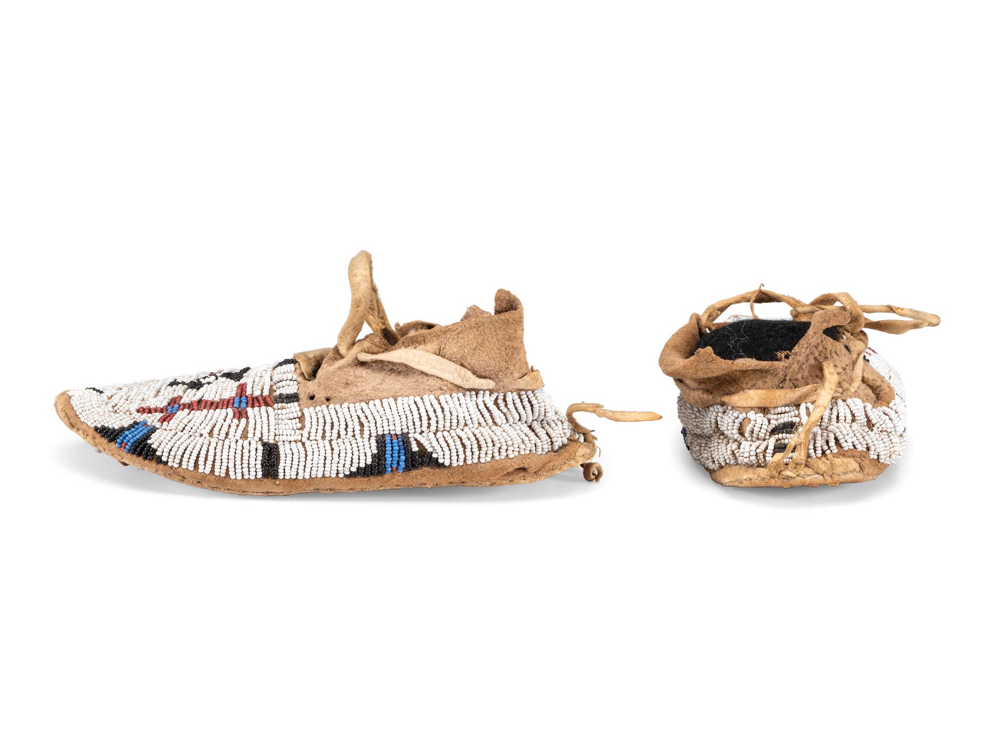 Cheyenne Beaded Hide Moccasins, with Thunderbirds and Dragonflies