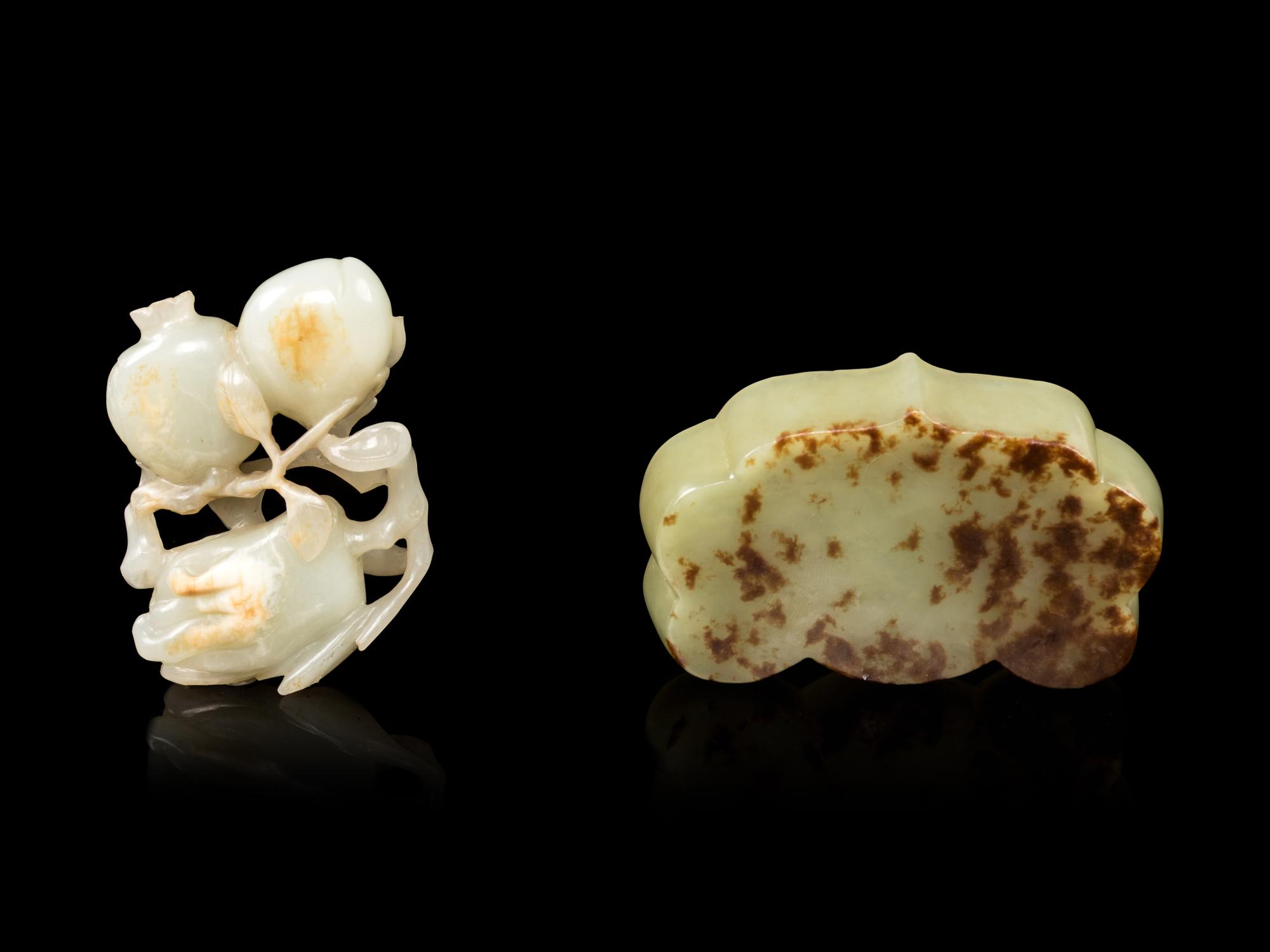 Two Chinese Celadon and Russet Jade Articles