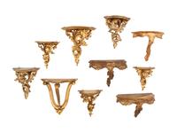 A Set of Ten Rococo Style Giltwood Wall Brackets