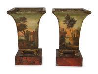 A Pair of French Tôle Peinte Vases