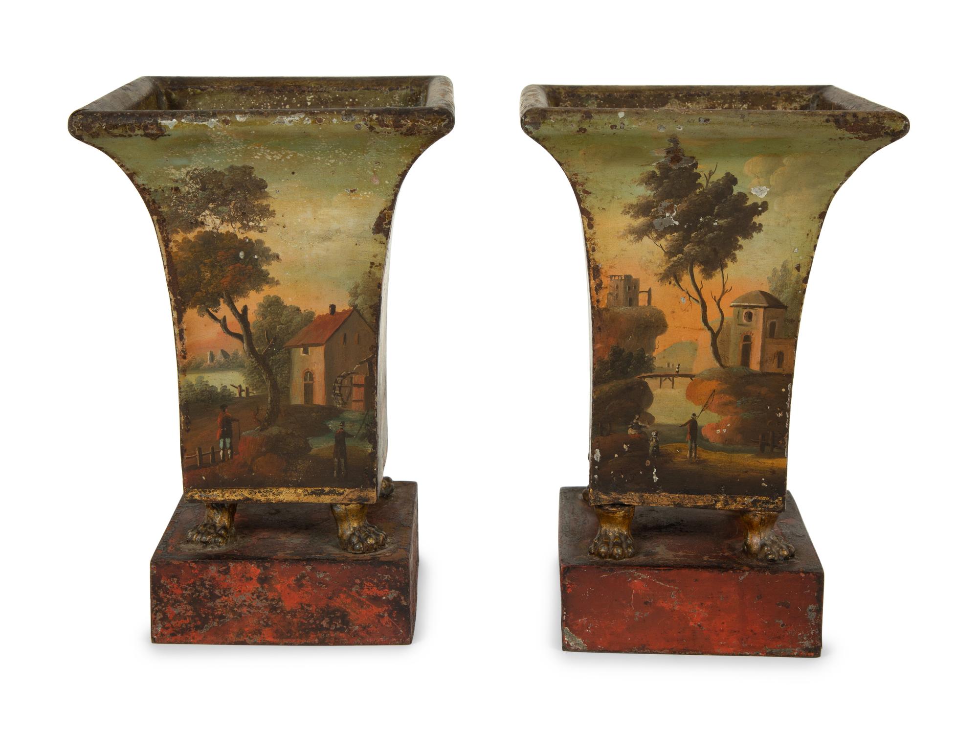 A Pair of French Tôle Peinte Vases