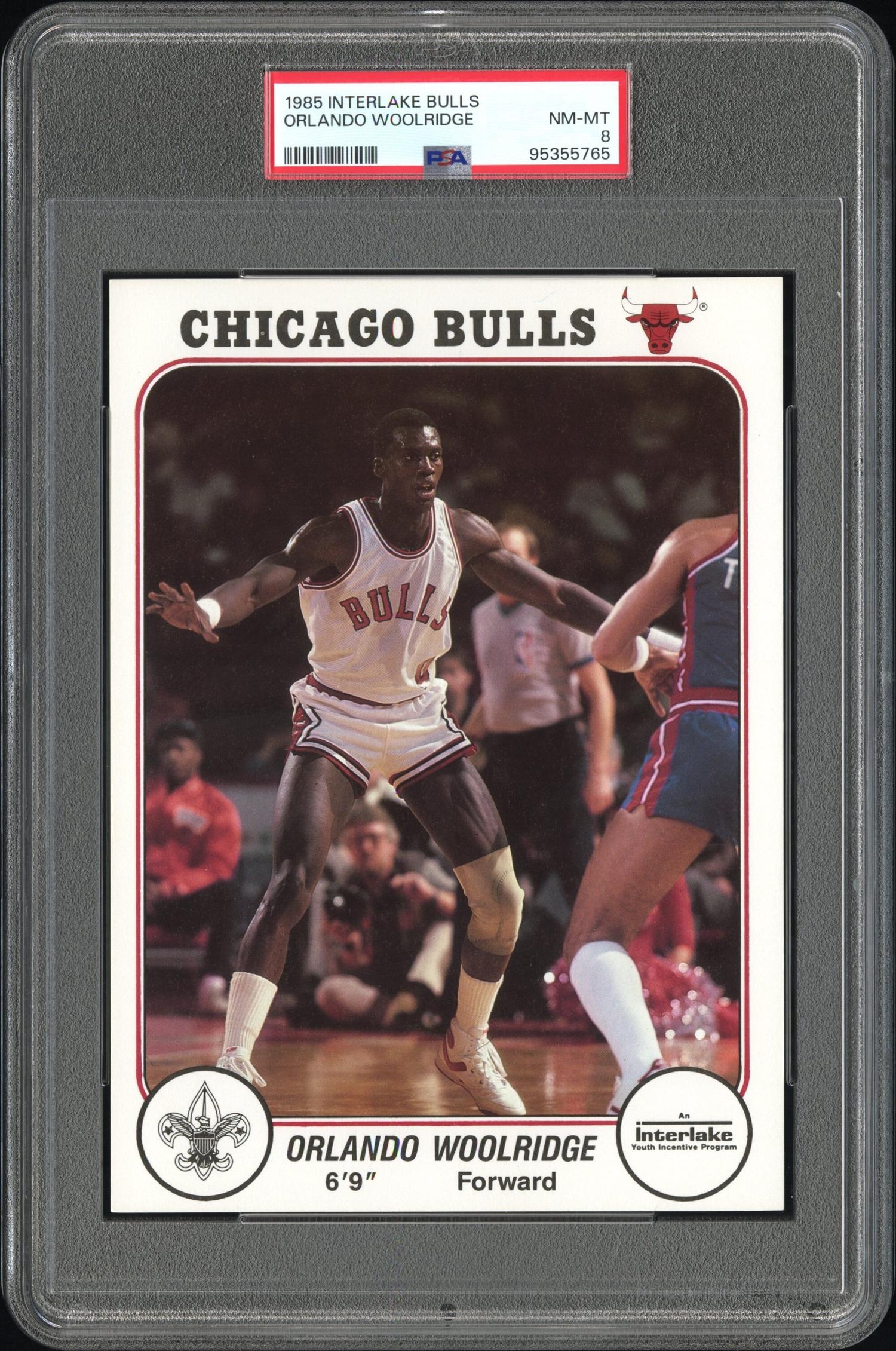 A 1985 Interlake Chicago Bulls Orlando Woolridge Basketball Card (PSA 8 NM-MT)