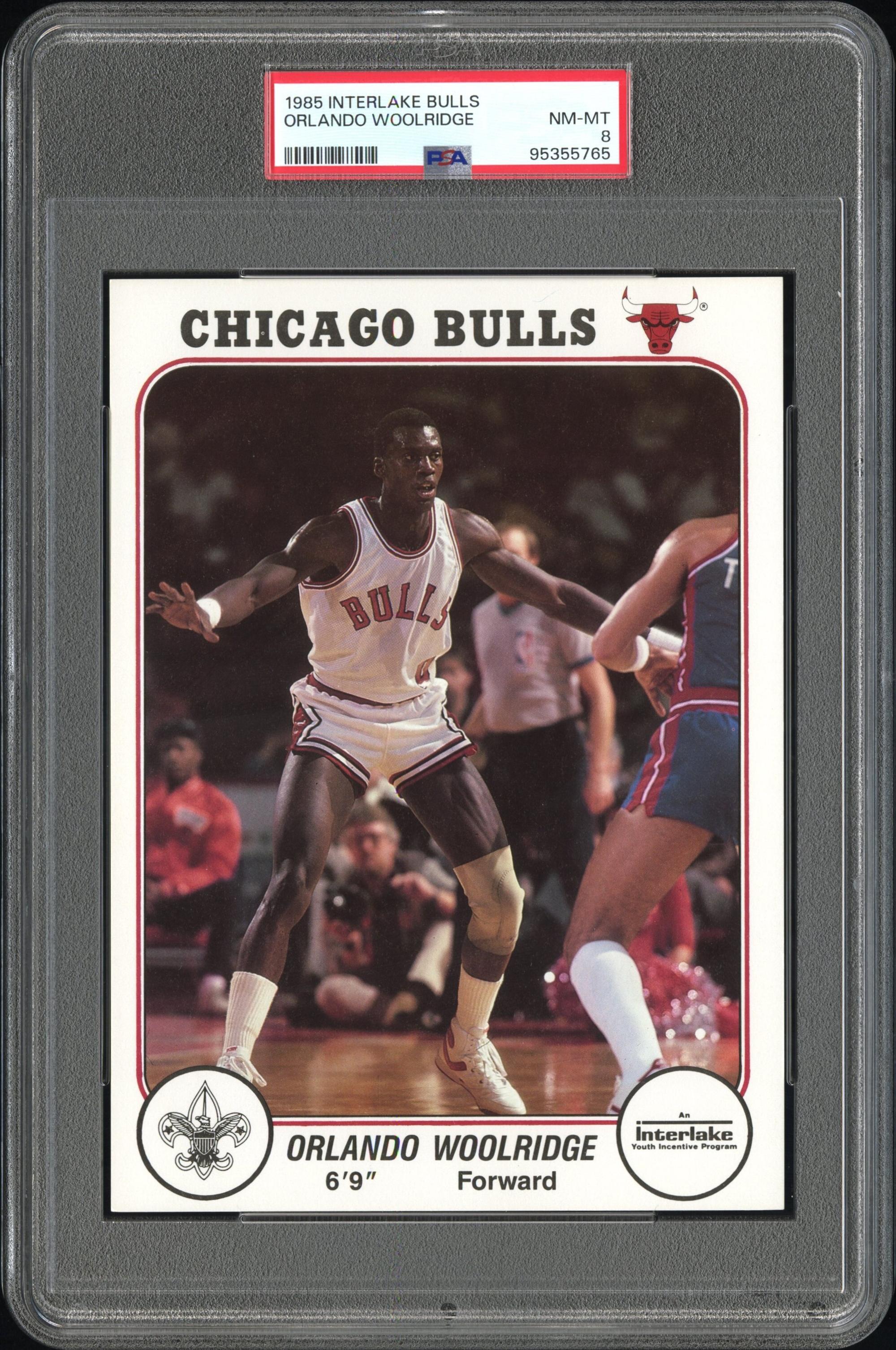 A 1985 Interlake Chicago Bulls Orlando Woolridge Basketball Card (PSA 8 NM-MT)