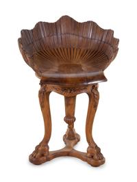 An Italian Grotto Style Carved Walnut Piano Stool