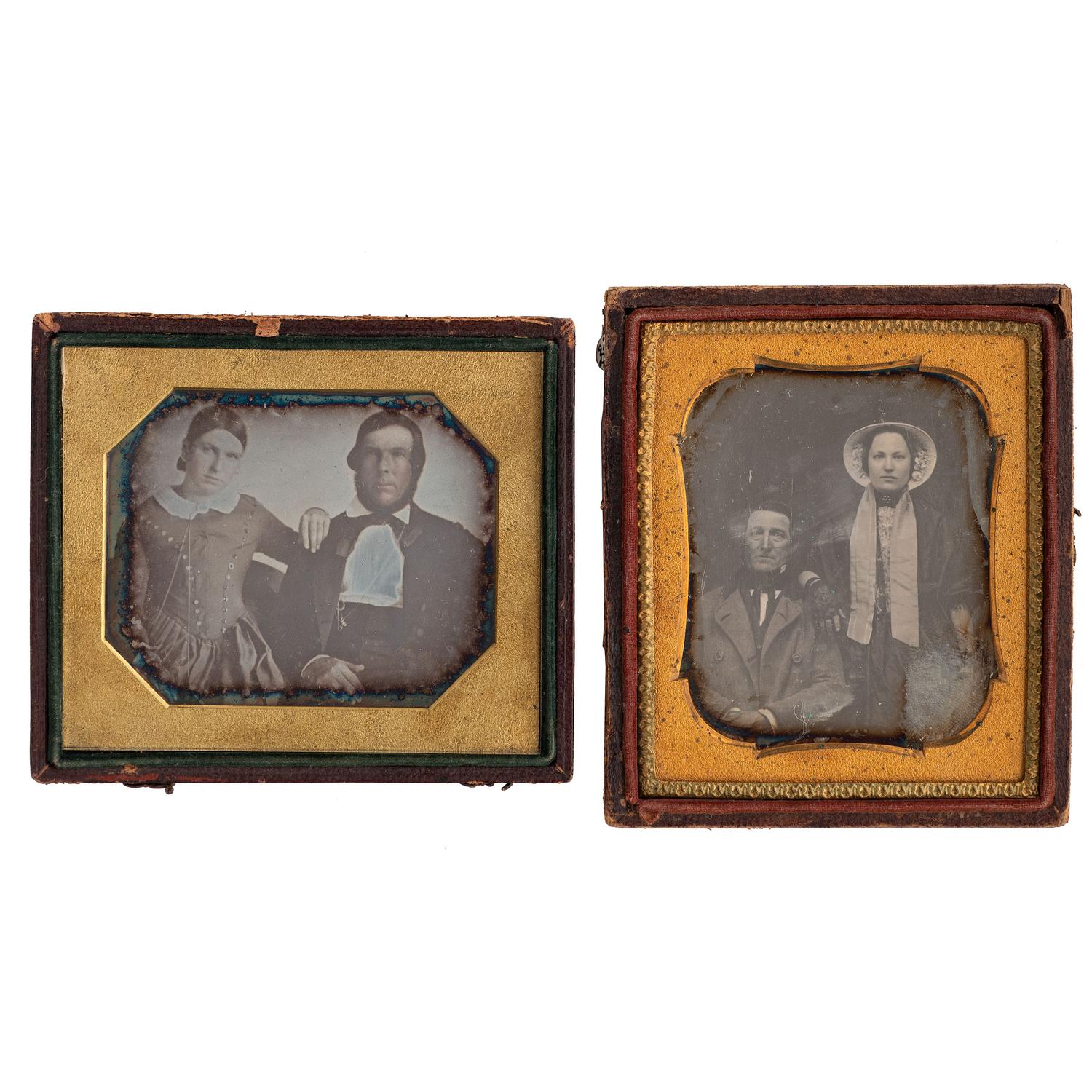 [EARLY PHOTOGRAPHY - PORTRAITURE]. A collection of daguerreotypes and ambrotypes of couples, including: