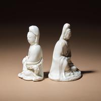 Two Small Chinese Blanc-de-Chine Porcelain Seated Figures of Guanyin, Qing Dynasty and Later — 清及以後 德化白瓷觀音小像兩尊