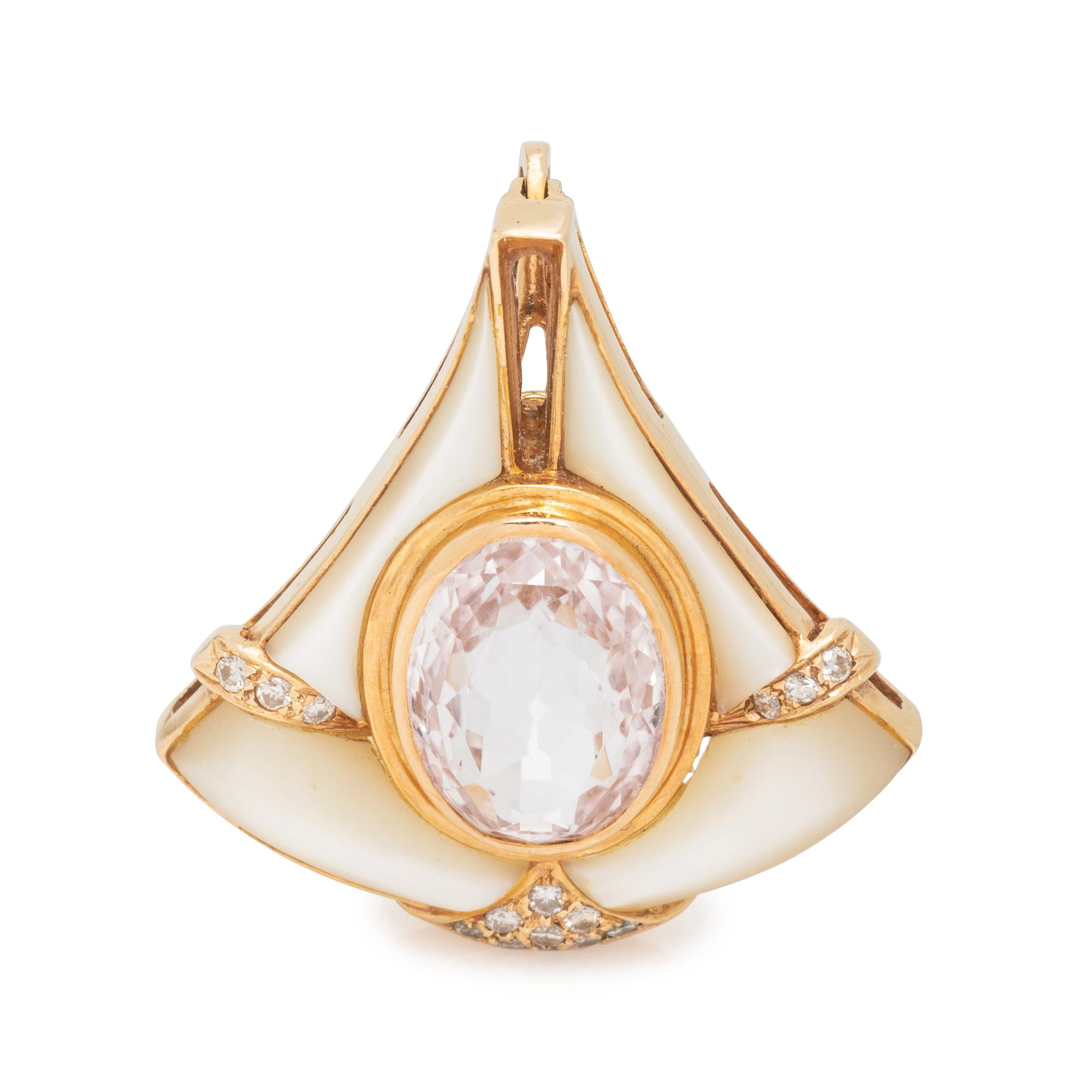 KUNZITE, DIAMOND AND MOTHER-OF-PEARL PENDANT
