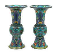 A Pair of Chinese Cloissoné Enamel Gu Vases