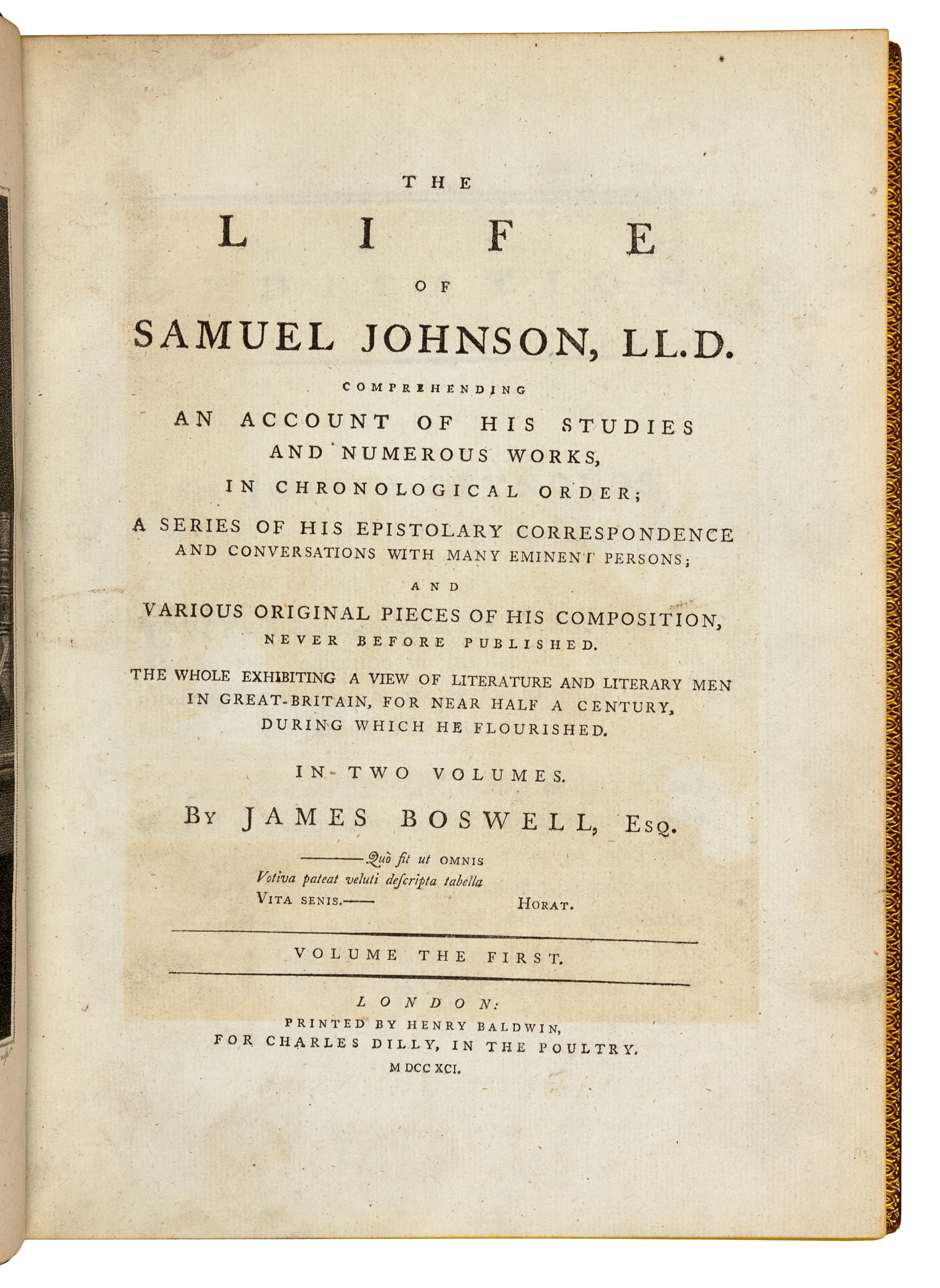 BOSWELL, James (1740-1795). The Life of Samuel Johnson. London: Henry Baldwin for Charles Dilly, 1791. [With:] The Principal Corrections and Additions. London, 1791, 1793.