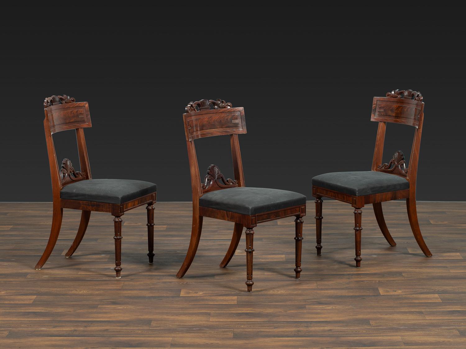 Three Regency Shell-Carved Mahogany Side Chairs
