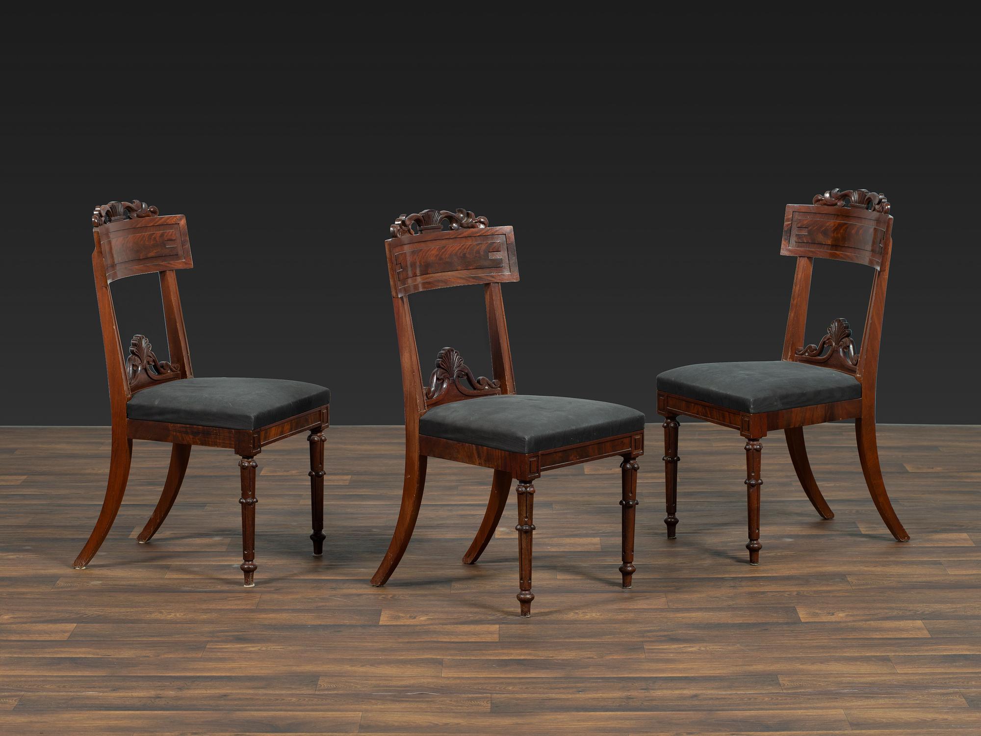 Three Regency Shell-Carved Mahogany Side Chairs