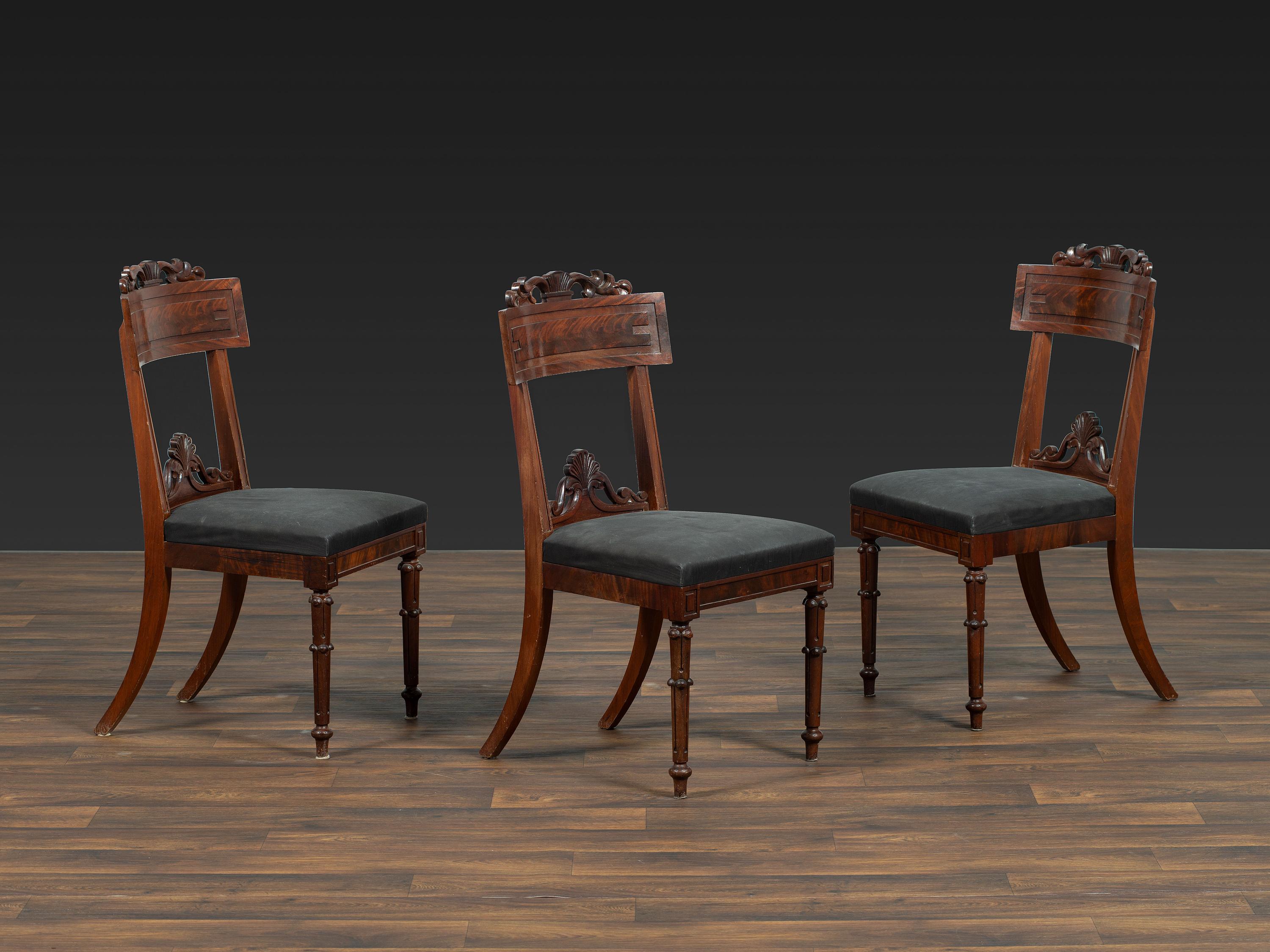 Three Regency Shell-Carved Mahogany Side Chairs