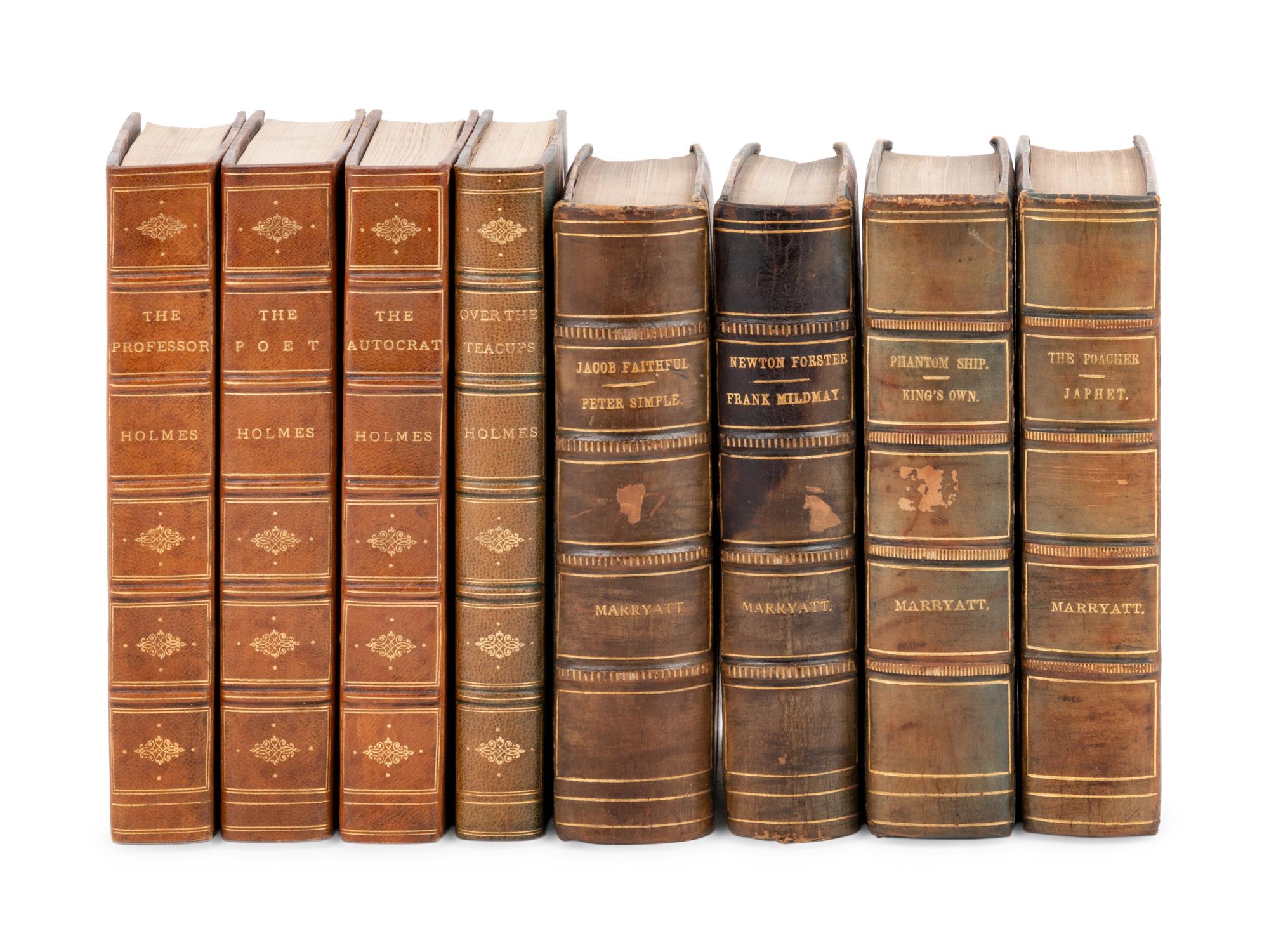 [BINDINGS]. MARRYATT, Captain. Works . New York: D. Appleton & Company, 1873. 4 volumes, 8vo. Contemporary half blue calf gilt.