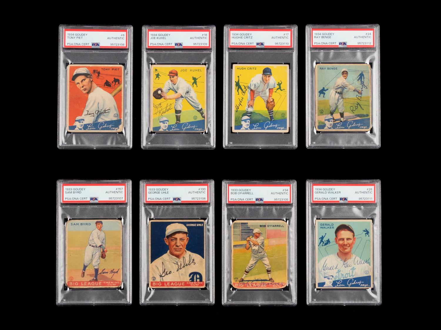 A Group of Eight 1933 and 1934 Goudey Signed Autograph Baseball Cards (PSA AUTHENTIC)