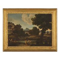 Giovanni Francesco Grimaldi (Italian, 1606-1680) — Classical Landscape with Philosophers by a Pool