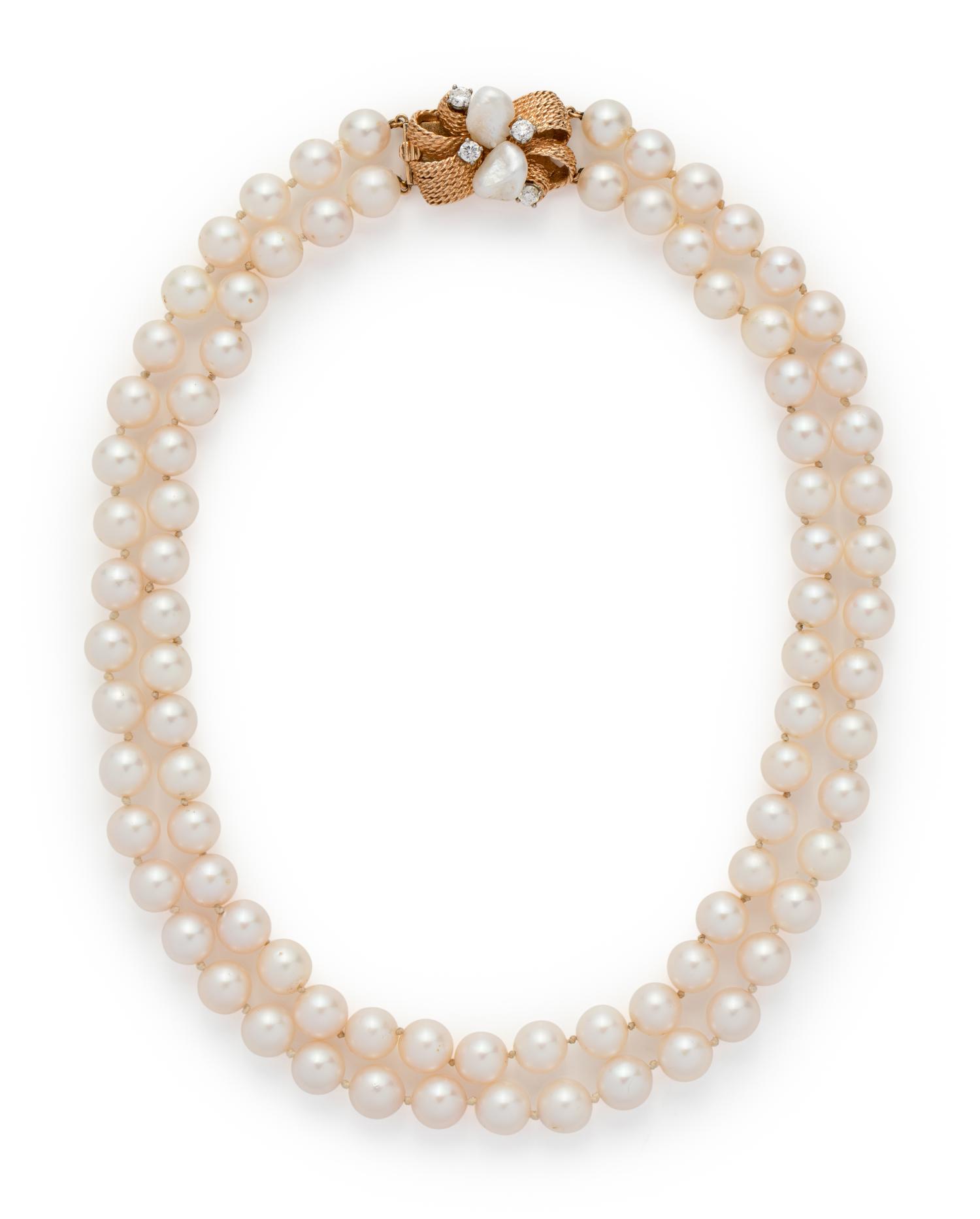 CULTURED PEARL AND DIAMOND NECKLACE