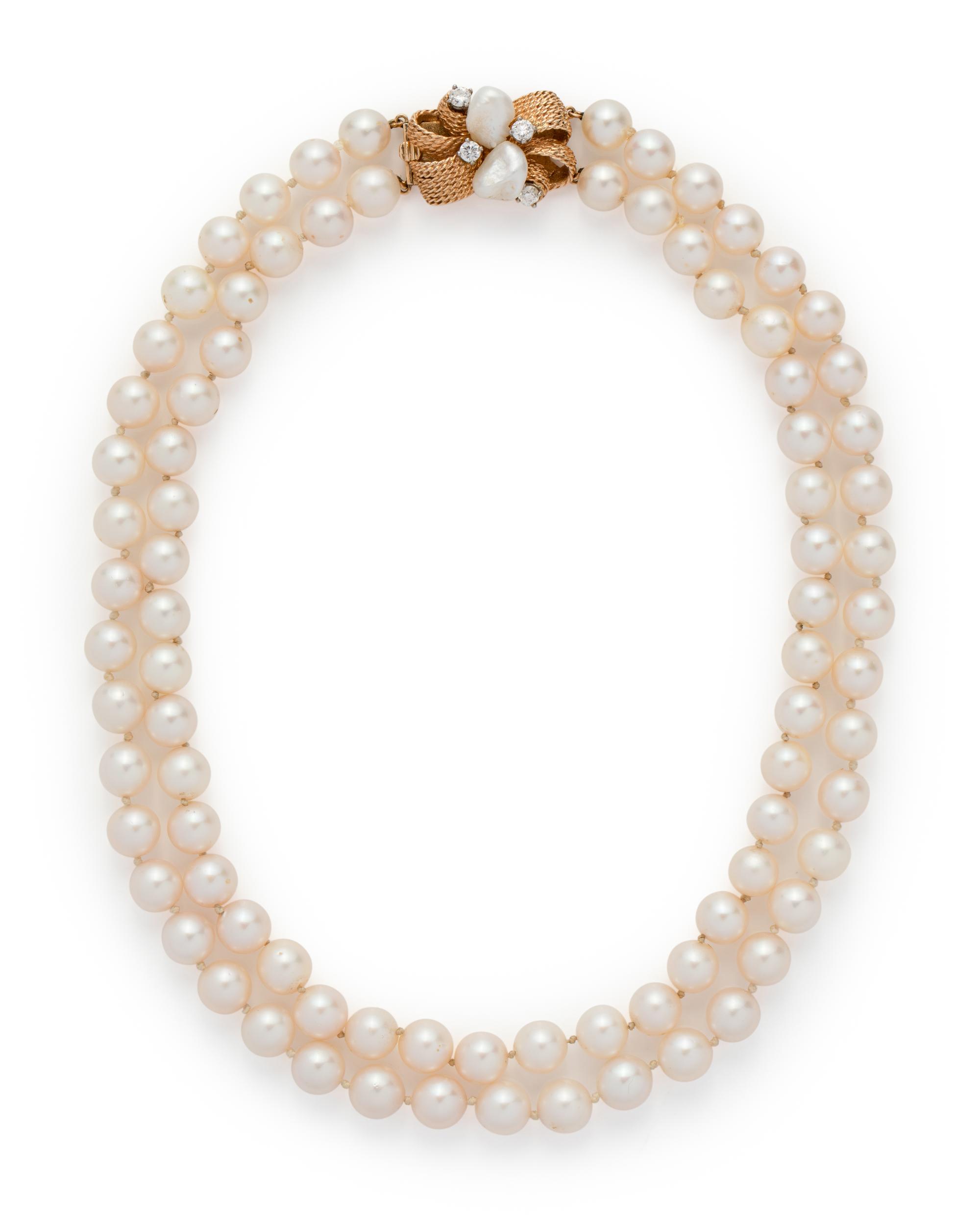 CULTURED PEARL AND DIAMOND NECKLACE