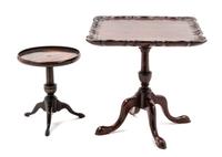 Two Diminutive George III Style Mahogany Tea Tables Height of larger 10 inches.