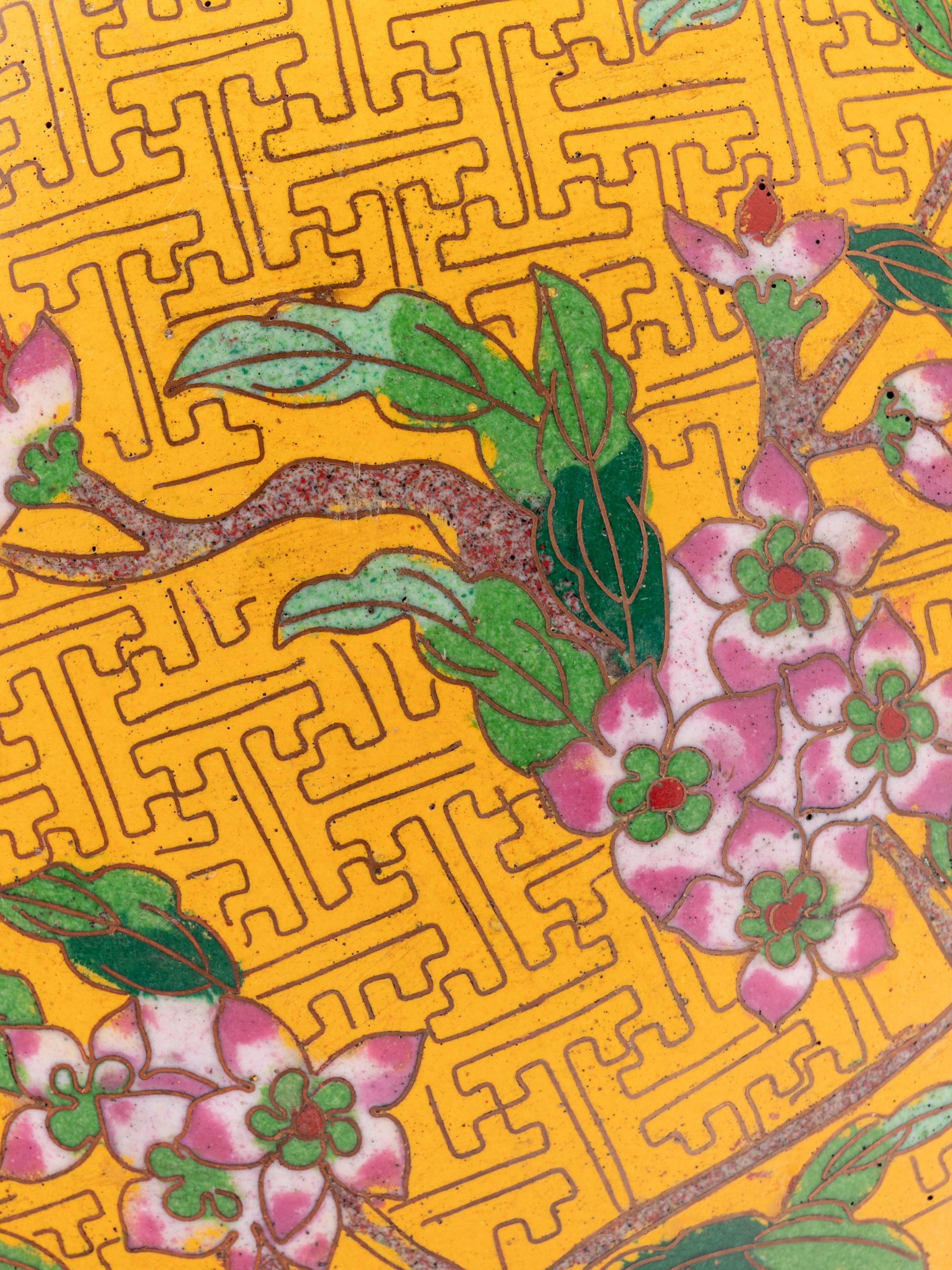 Three Chinese Yellow Ground Cloisonné Enameled Vessels
