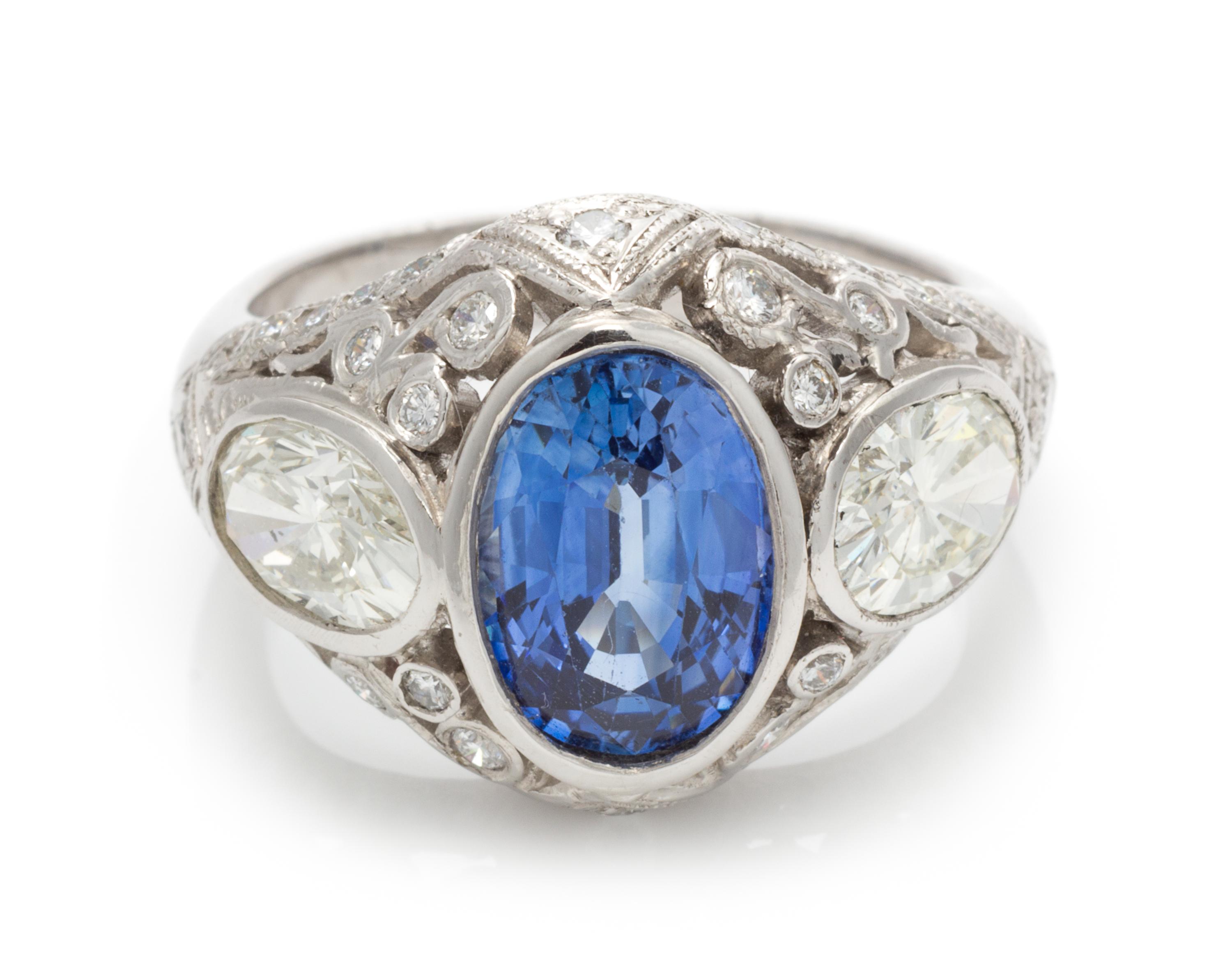 A Platinum, Sapphire and Diamond Ring, 7.80 dwts.