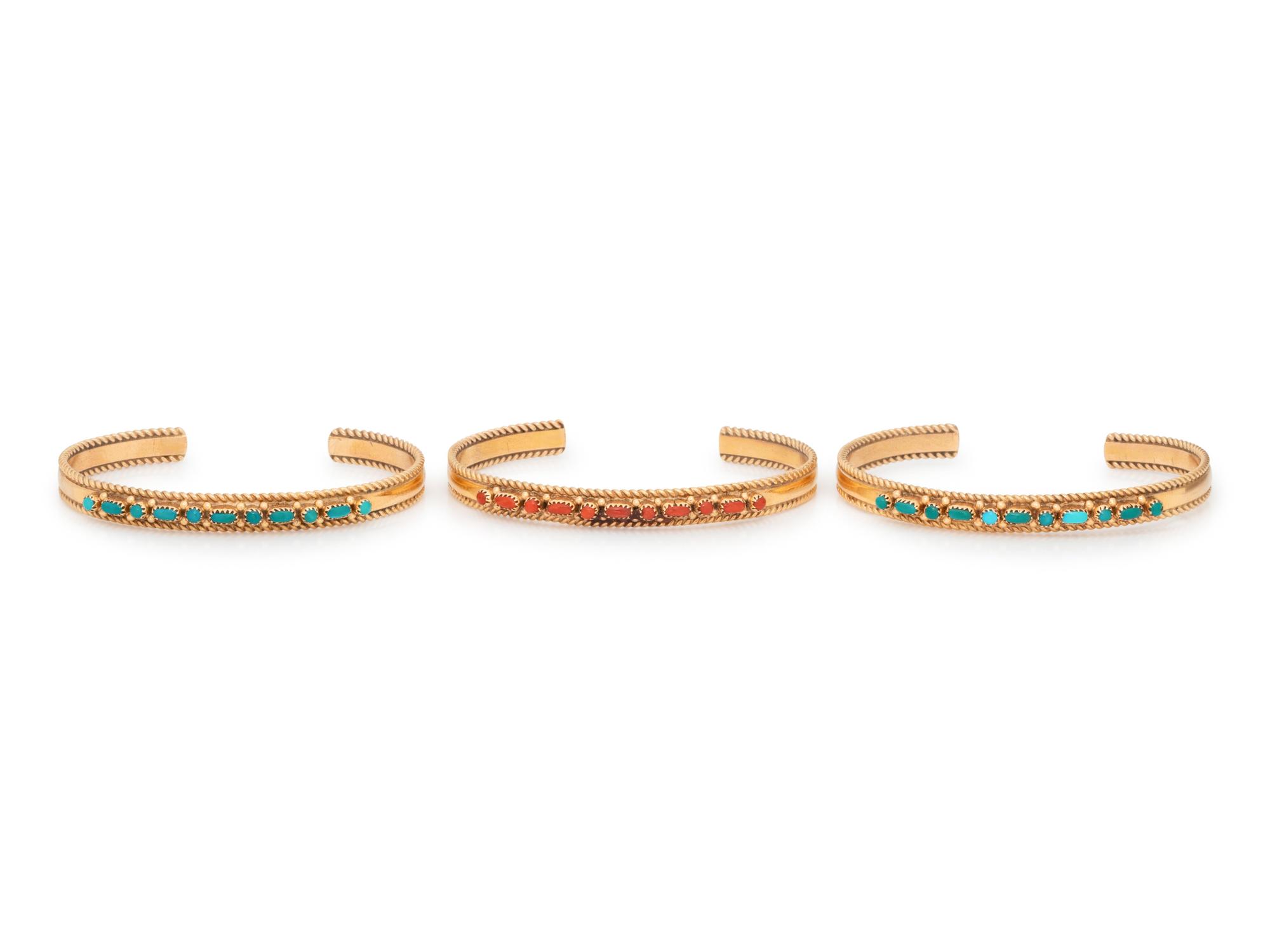 A Collection of Yellow Gold and Hardstone Cuff Bracelets, Regina Martinez,