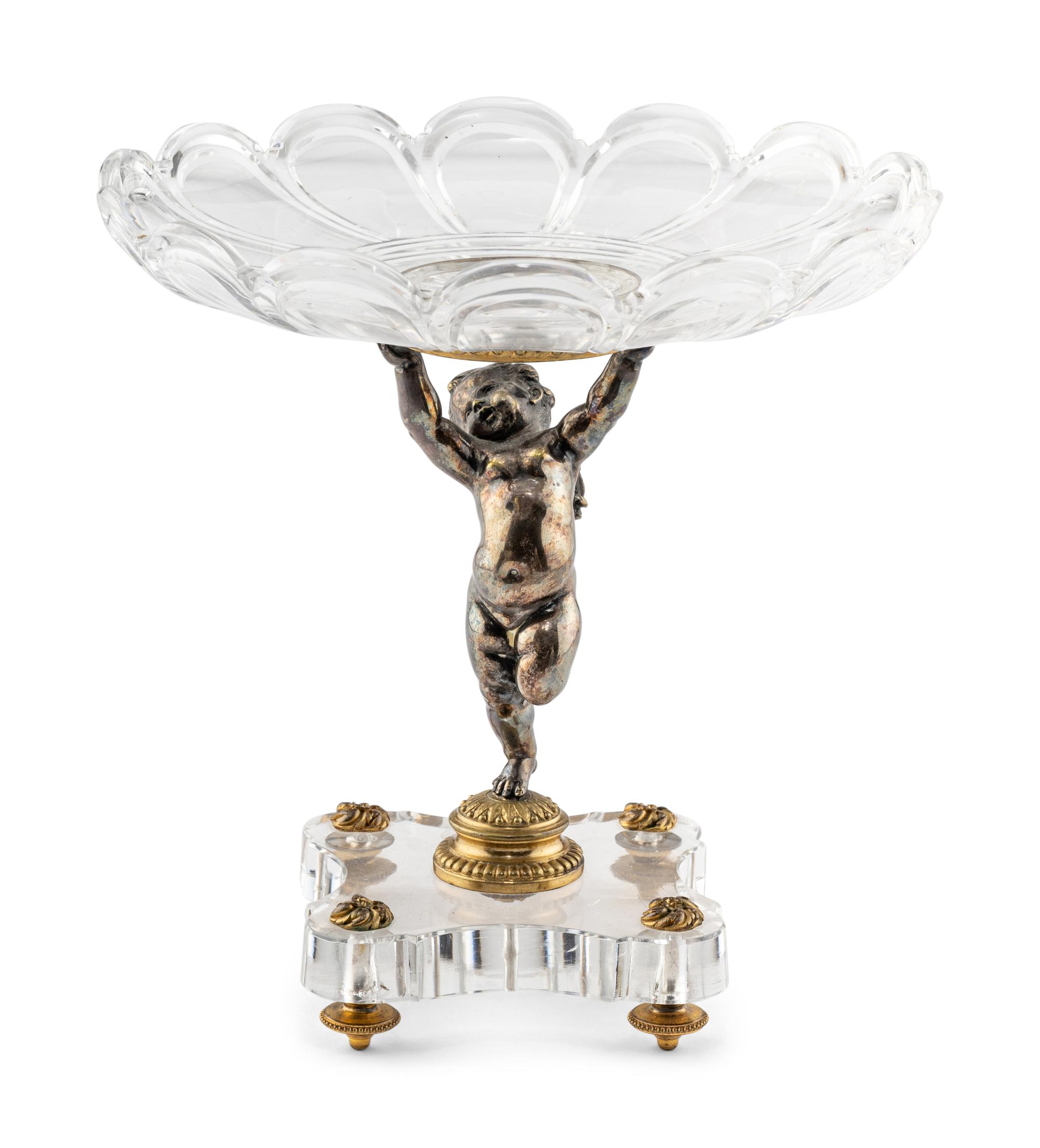 A Baccarat Silvered Bronze and Cut Glass Tazza