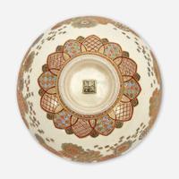 A small Satsuma-type enameled pottery koro with silver cover and a small bowl, Meiji period