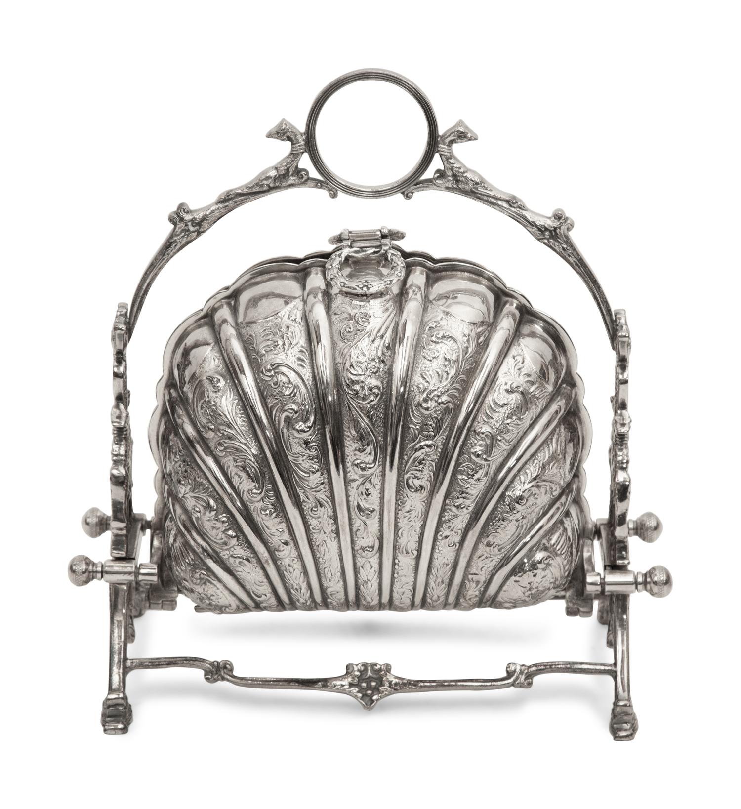An English Victorian Silver-Plate Bun Warmer and a Silver-Plate and Cut Glass Biscuit Barrel