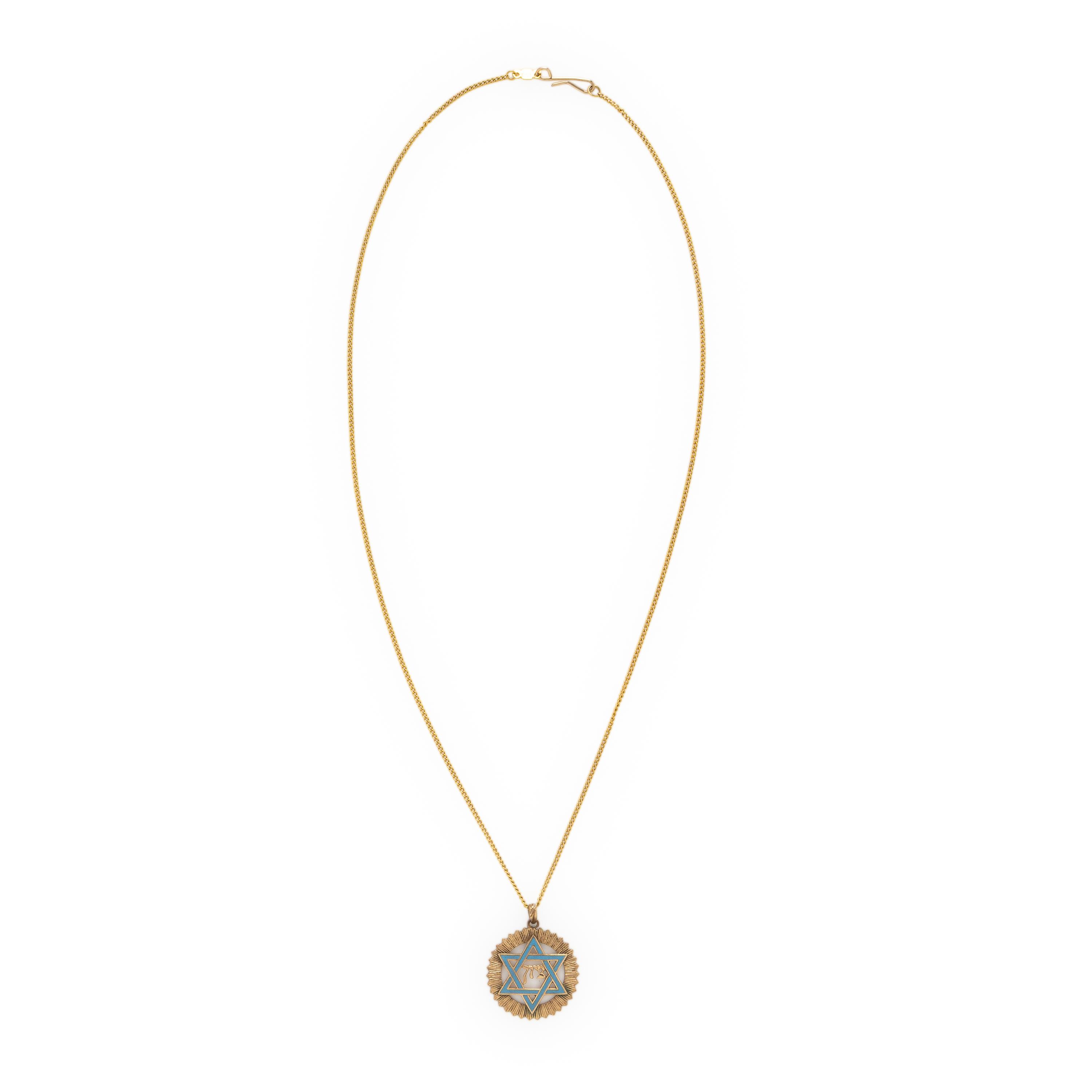 Enamel and Yellow Gold Star of David Pendant Necklace