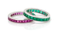 A Collection of Platinum and Gemstone Eternity Rings, 4.30 dwts.