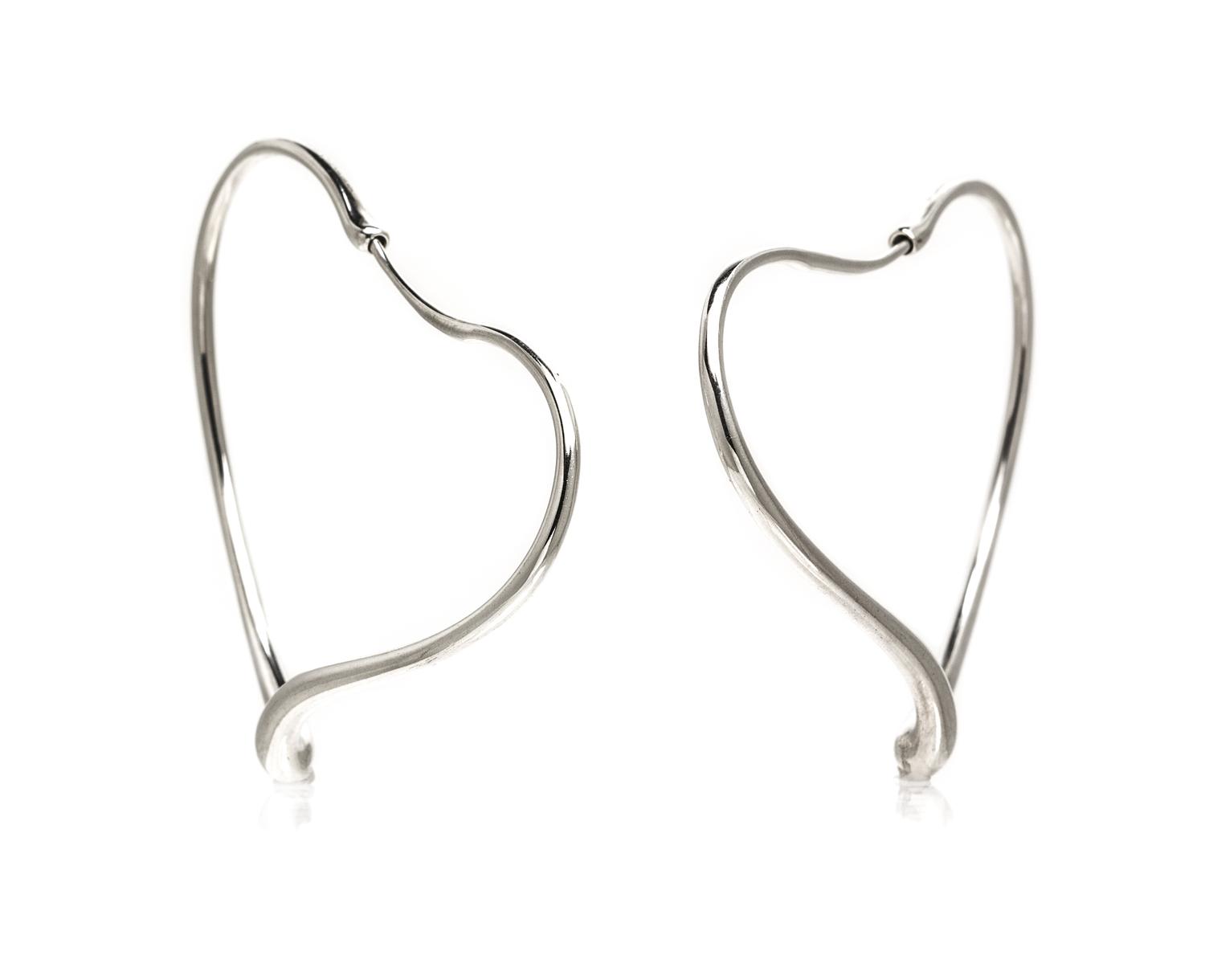 A Pair of Sterling Silver Open Heart Hoop Earrings, Elsa Peretti for Tiffany & Co., 5.90 dwts.