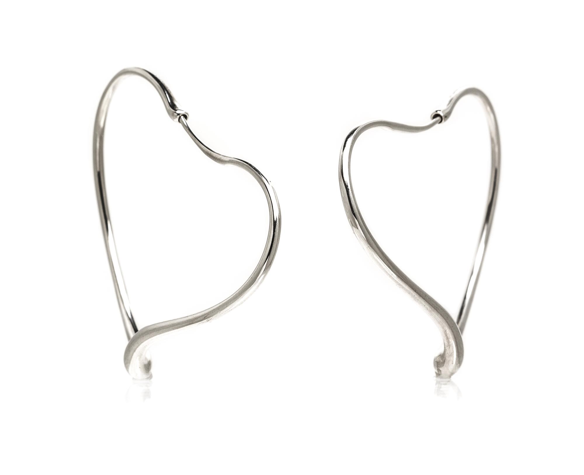 A Pair of Sterling Silver Open Heart Hoop Earrings, Elsa Peretti for Tiffany & Co., 5.90 dwts.