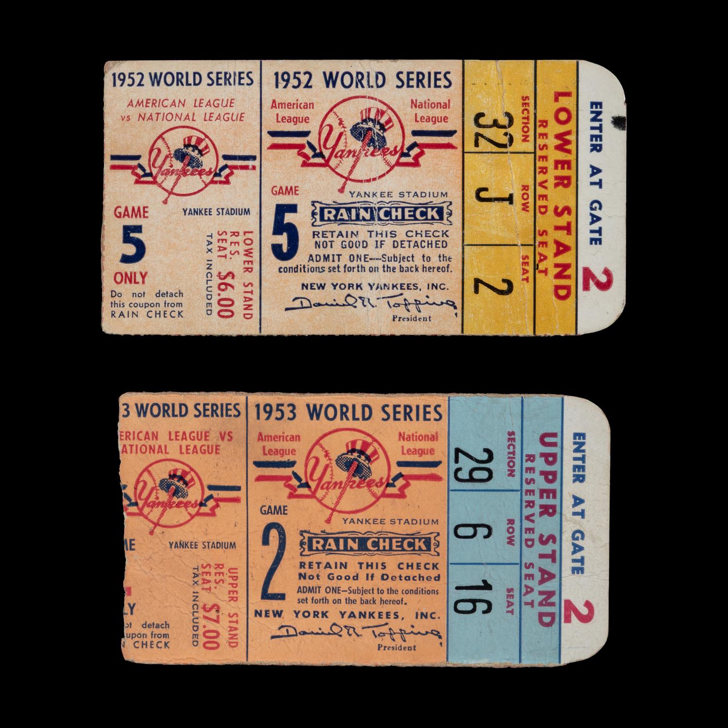 A Collection of 1952 and 1953 World Series New York Yankees Ticket Stubs