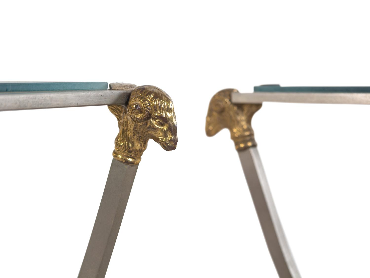 A Pair of Steel and Brass Side Tables in the Style of Maison Jansen