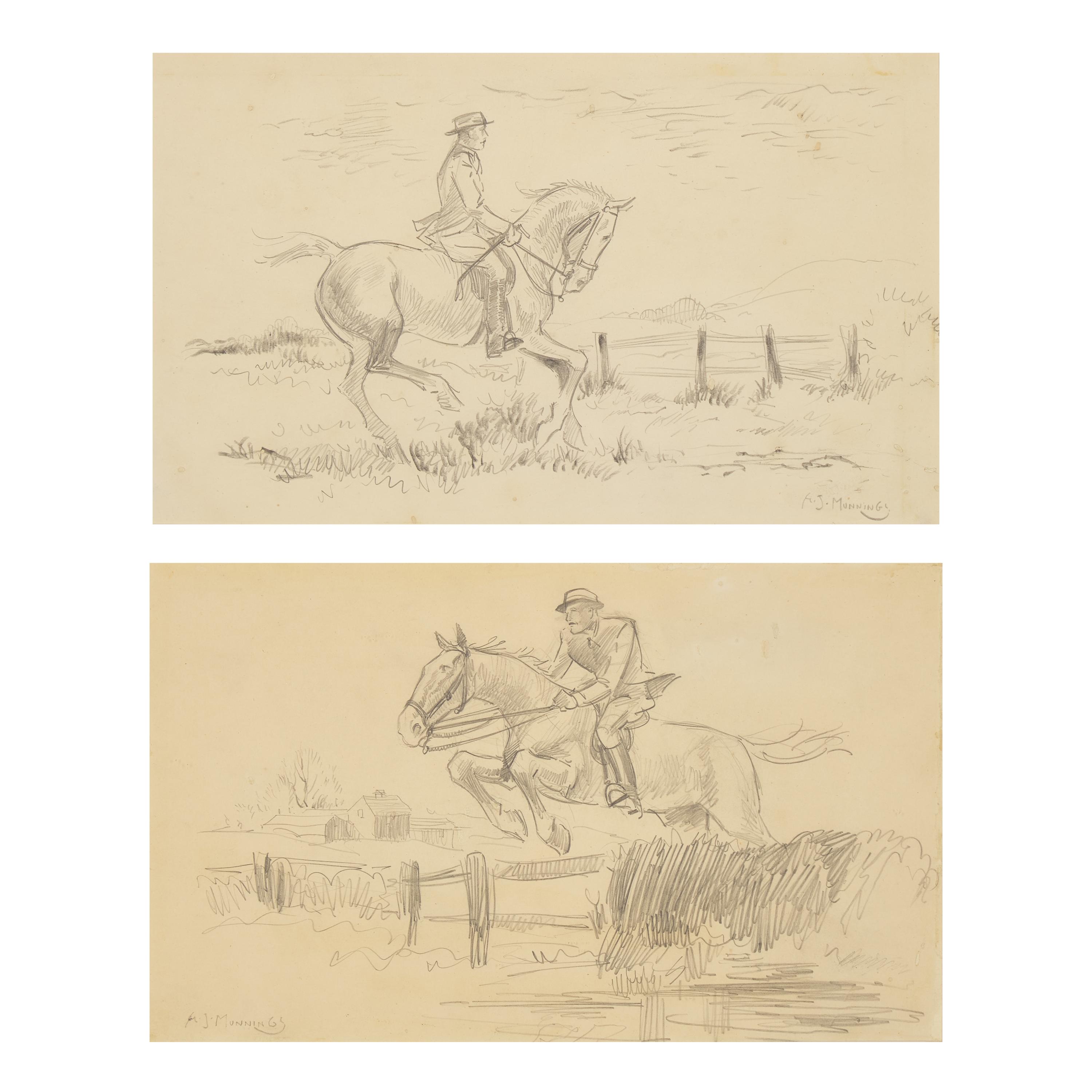Alfred James Munnings (British, 1879–1959) — A Pair of Equestrian Drawings
